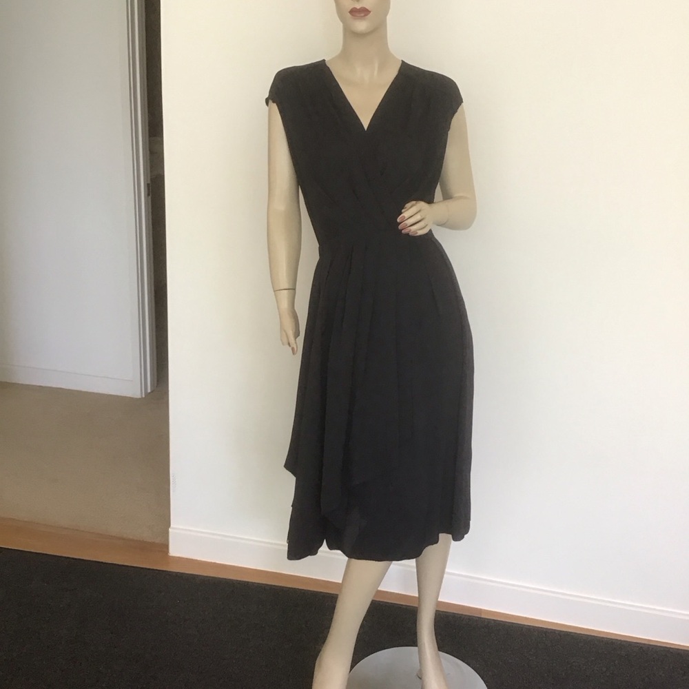 Tory Burch Navy Blue Deep V Neck Asymmetric Wrap Midi Dress‎ 0 Career Office